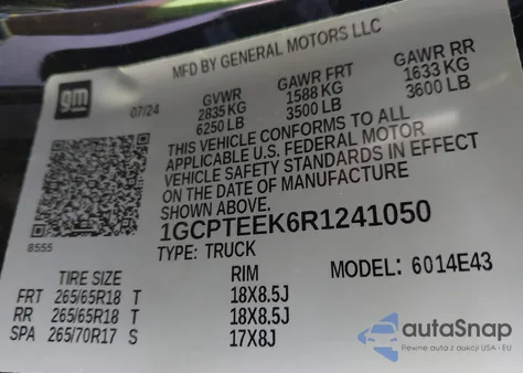 2024 Chevrolet Colorado 4Wd Trail Boss from USA, damaged, VIN 1GCPTEEK6R1241050